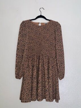 American Eagle Leopard Print Smocked Ruffle Mini Dress - Size Medium